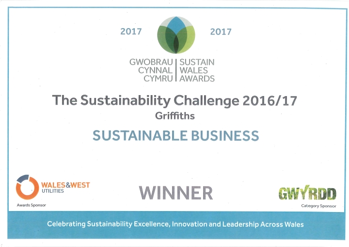 Griffiths wins Cynnal Cymru Sustainable Business of the Year Award 2017