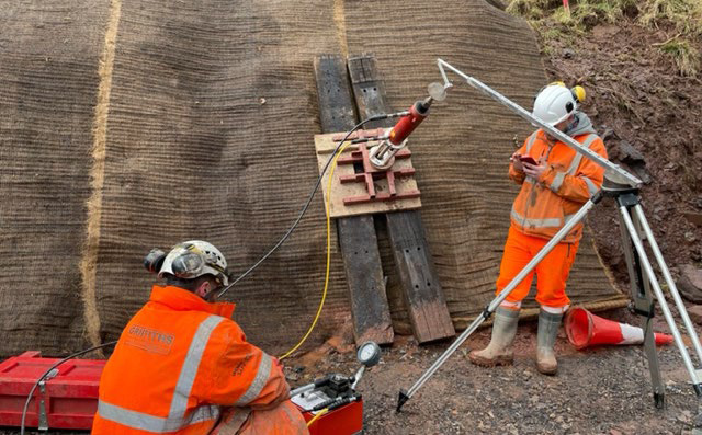 Griffiths geotechnical specialists undertaking investigation test nails.